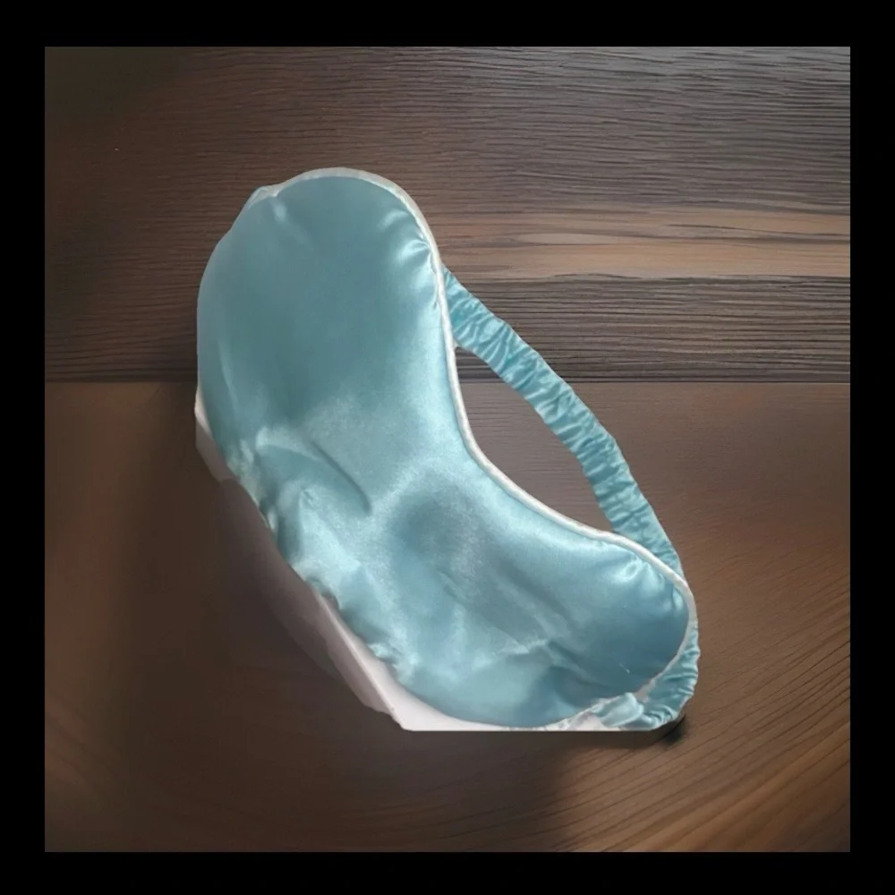Light Blue Satin Sleep Mask with Elastic Strap